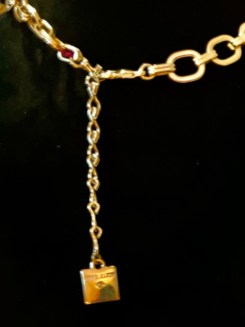 New Anne Klein Gold and Chain Necklace with Black Leather Inlay in Box - Picture 2 of 5